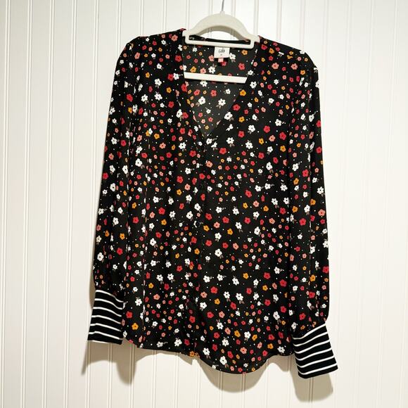 Cabi Cheerful Blouse Black Floral Size Medium - Picture 2 of 7